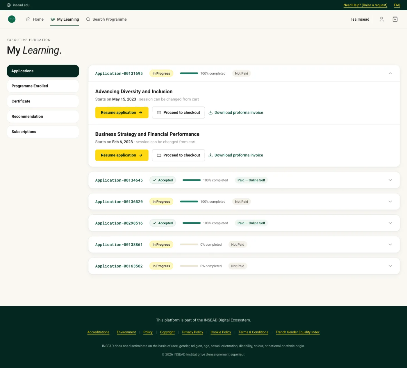 ePortal (INSEAD) — Candidatures