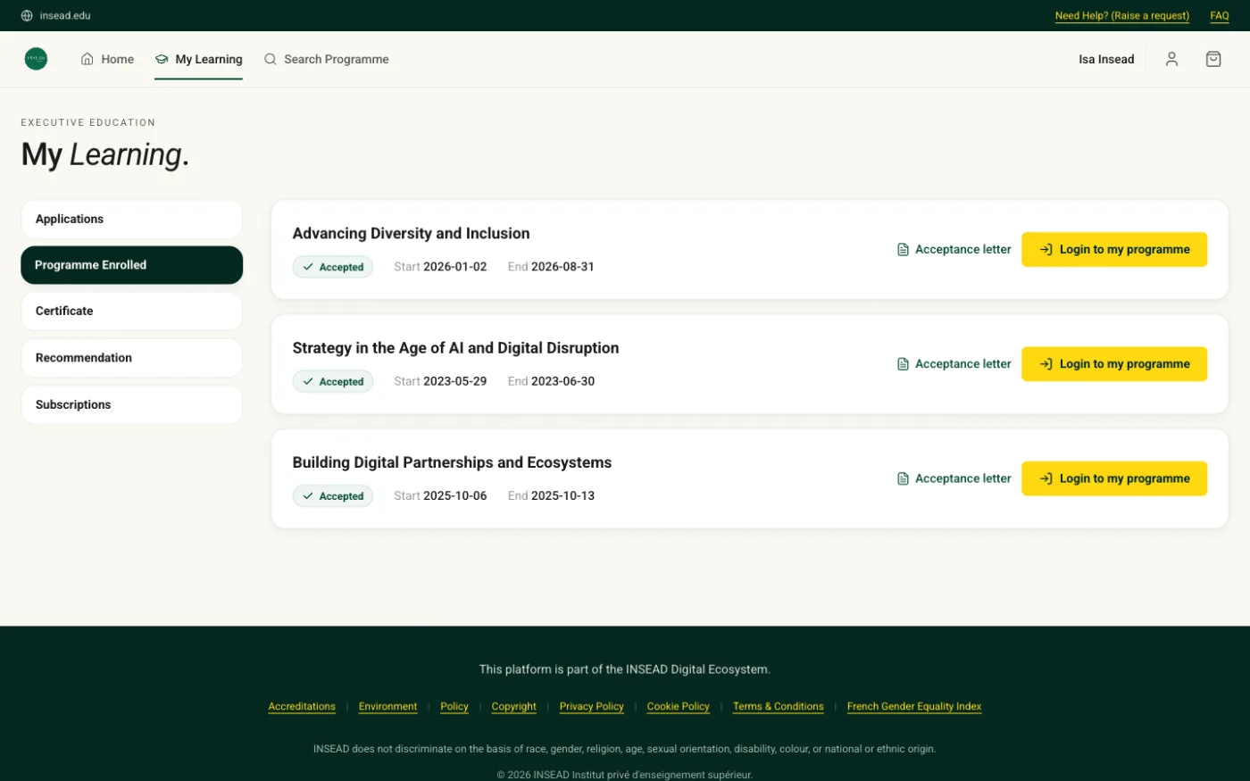 ePortal (INSEAD) — My Learning