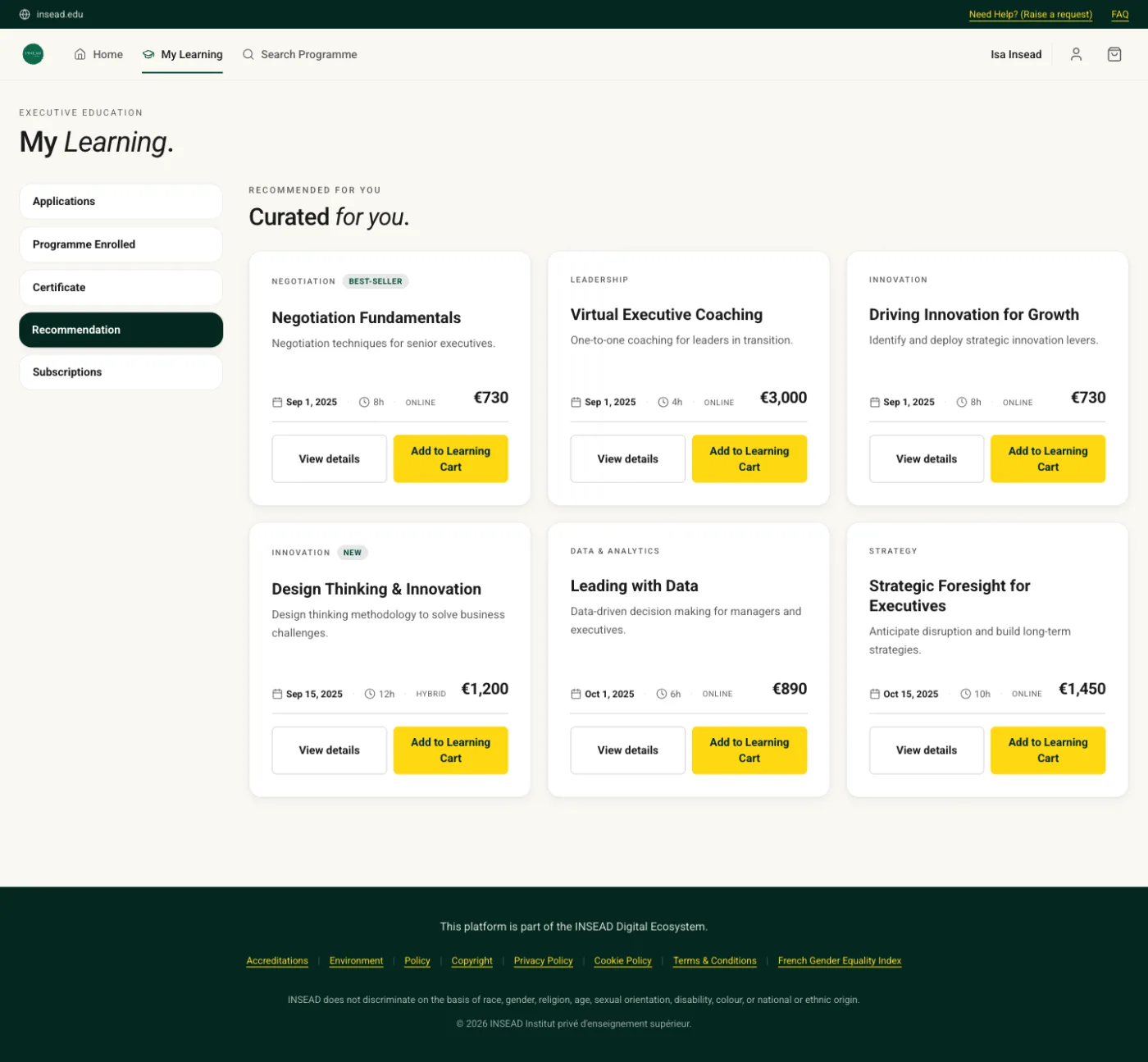 ePortal (INSEAD) — Recommandations