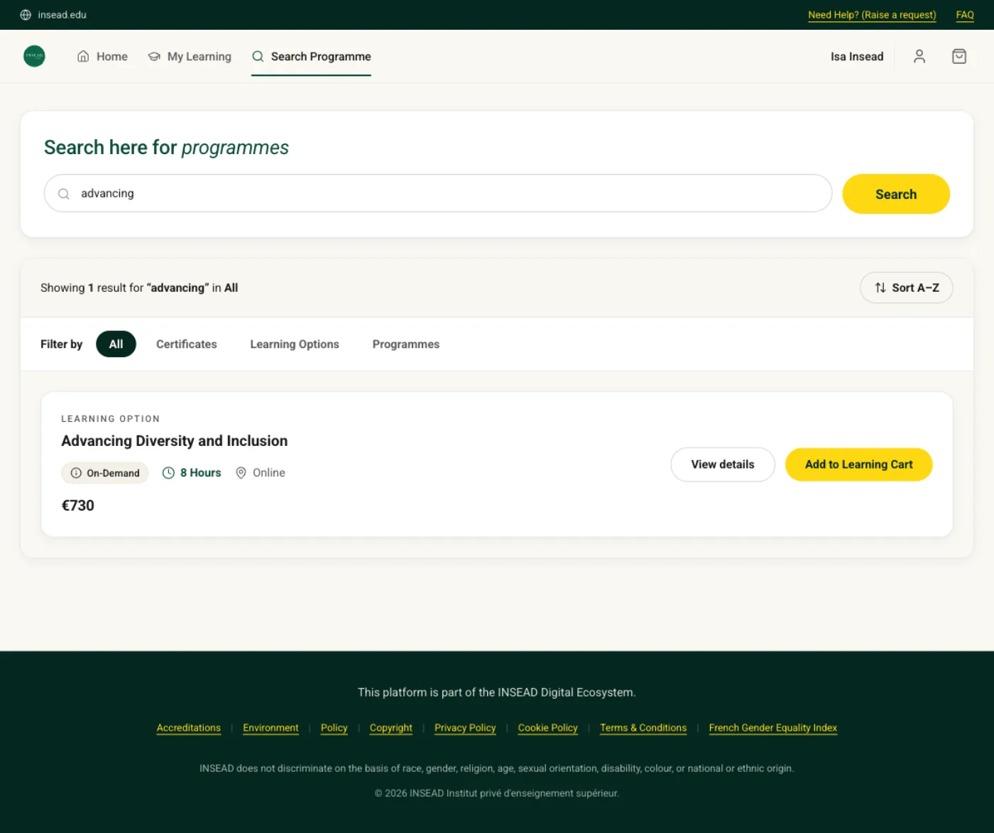 ePortal (INSEAD) — Recherche programmes