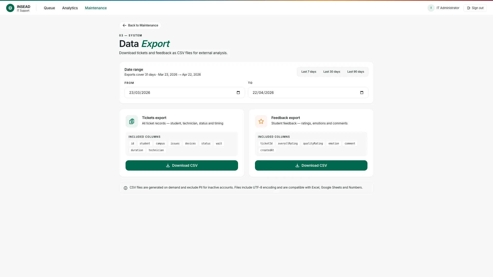 Intake (INSEAD) — Export CSV