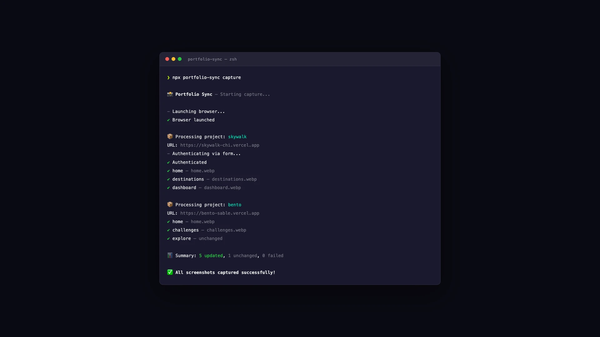 Portfolio Sync — CLI Output