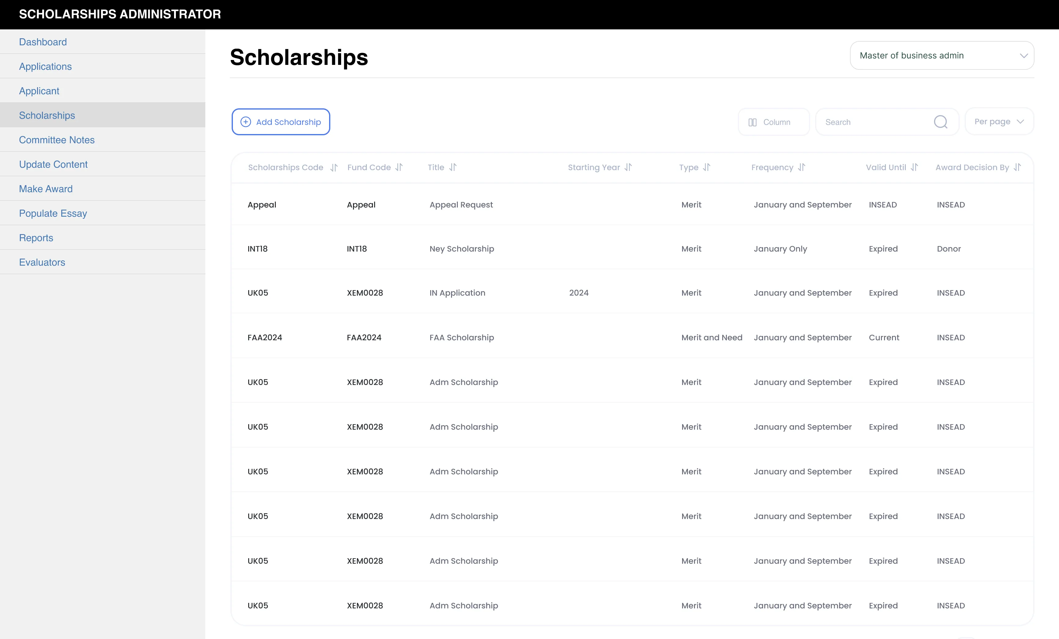 APOL (INSEAD) — Liste des candidatures